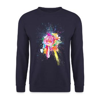 Rose Blume Flower Color Splash - Unisex Pullover - Navy - Vorne - Alina (178cm) & Michal (187cm)