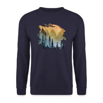 Bergwald Panorama (Blau/Gelb) - Unisex Pullover - Navy - Vorne - Alina (178cm) & Michal (187cm)