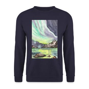 Norway Northern Lights Night Scandinavia Lofoten - Unisex Sweatshirt - navy - Front - Alina (178cm) & Michal (187cm)