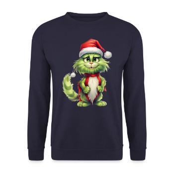 Katze Weihnachten Weihnachtselfe Geschenke Mütze - Unisex Pullover - Navy - Vorne - Alina (178cm) & Michal (187cm)