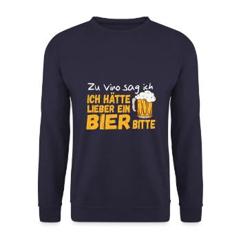 Lustiges Bier Zu Vino sag ich lieber 2 Bier Bitte - Unisex Pullover - Navy - Vorne - Alina (178cm) & Michal (187cm)
