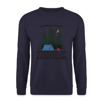 Camping mit Lagerfeuer und Sternenhimmel - Unisex Pullover - Navy - Vorne - Alina (178cm) & Michal (187cm)