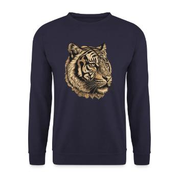 Tiger Portrait - Unisex Pullover - Navy - Vorne - Alina (178cm) & Michal (187cm)