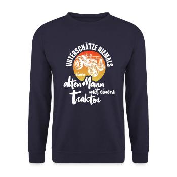 Unterschätze niemals alten Mann mit einem Traktor - Unisex Pullover - Navy - Vorne - Alina (178cm) & Michal (187cm)