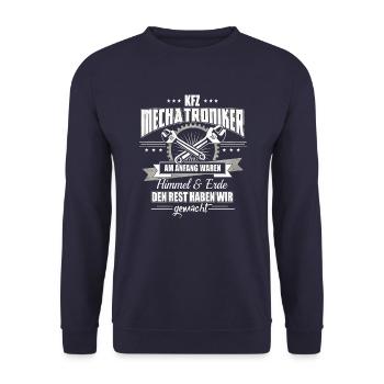 Kfz Mechatroniker Himmel - Unisex Pullover - Navy - Vorne - Alina (178cm) & Michal (187cm)