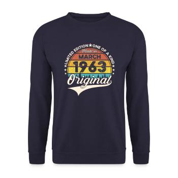 60th birthday man Original March born 196 - Unisex Sweatshirt - navy - Front - Alina (178cm) & Michal (187cm)