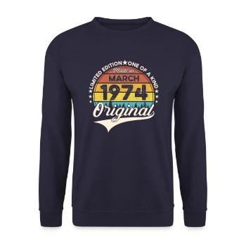 49th birthday man March Born 1974 Original - Unisex Sweatshirt - navy - Front - Alina (178cm) & Michal (187cm)