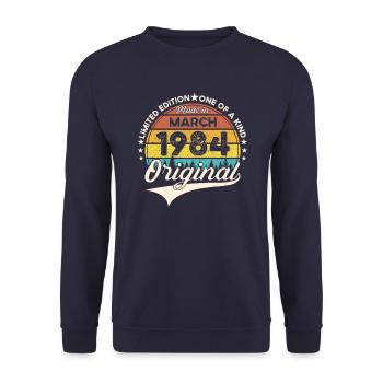 39th birthday Mann Original March Born 1984 - Unisex Sweatshirt - navy - Front - Alina (178cm) & Michal (187cm)