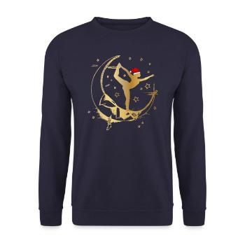 Yoga Shirt Weihnachten Mond Tänzer Natarajasana - Unisex Pullover - Navy - Vorne - Alina (178cm) & Michal (187cm)