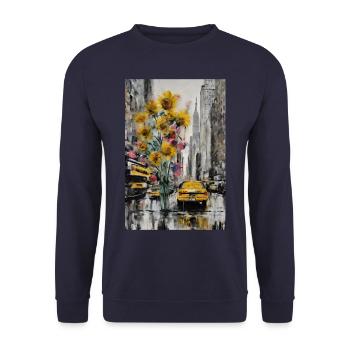 "NYC Florale Urbaine Tee" - Sweat-shirt Unisexe - marine - Devant - Alina (178cm) & Michal (187cm)