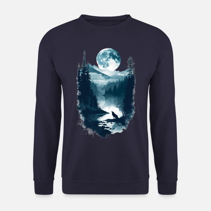 Wolf Howling At The Moon - Unisex Sweatshirt - navy