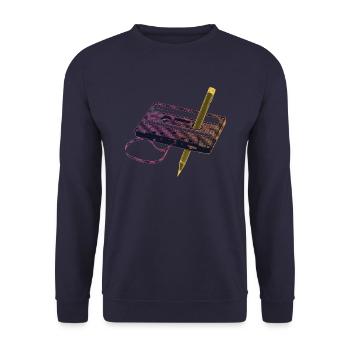 Kassette mit Stift - Retro - Unisex Pullover - Navy - Vorne - Alina (178cm) & Michal (187cm)