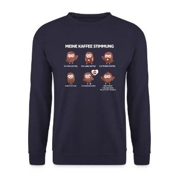 Kaffee Stimmungen Eule - Unisex Pullover - Navy - Vorne - Alina (178cm) & Michal (187cm)