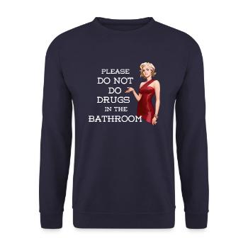 Please do not Drugs in the Bathroom - Unisex Pullover - Navy - Vorne - Alina (178cm) & Michal (187cm)