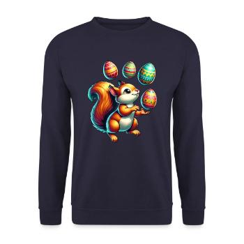 Süßes Eichhörnchen Jongliert Ostereier Comic - Unisex Pullover - Navy - Vorne - Alina (178cm) & Michal (187cm)