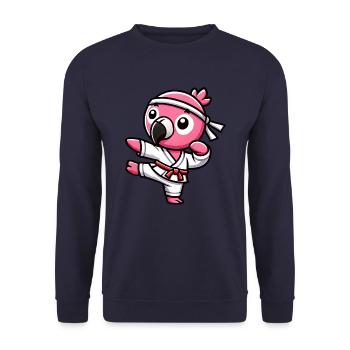 Cooler Flamingo Karate Schwarzer Gürtel Kampfsport - Unisex Pullover - Navy - Vorne - Alina (178cm) & Michal (187cm)