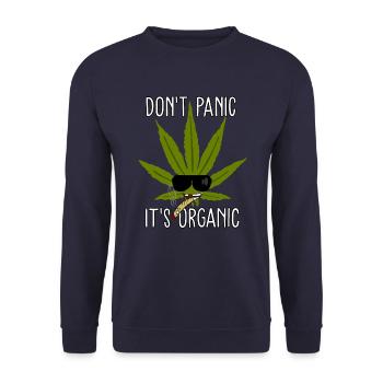 Dont Panic its Organic Cannabis Tshirt - Unisex Pullover - Navy - Vorne - Alina (178cm) & Michal (187cm)