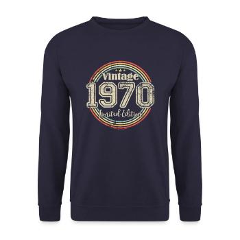 Vintage Rétro Édition Limitée Anniversaire des Années 1970 - Sweat-shirt Unisexe - marine - Devant - Alina (178cm) & Michal (187cm)