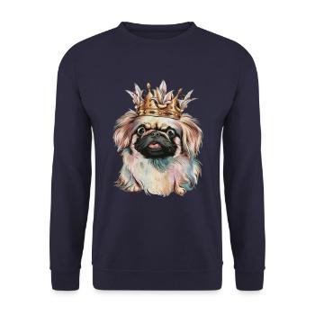 Mignon Pékinois avec couronne et lys - Sweat-shirt Unisexe - marine - Devant - Alina (178cm) & Michal (187cm)