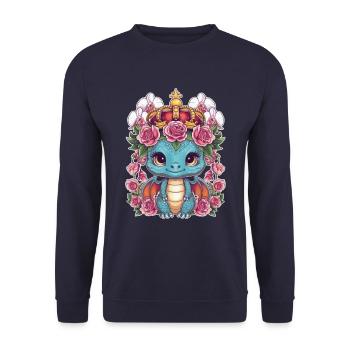 Kawaii Dragon with Crown, Roses and Orchids - Unisex Sweatshirt - navy - Front - Alina (178cm) & Michal (187cm)