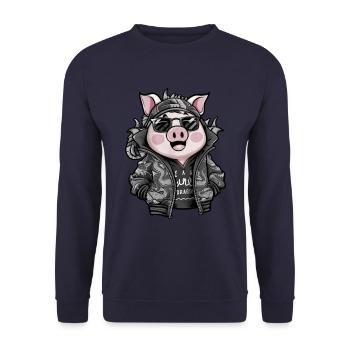 Cochon kawaii avec tenue de dragon cool - Sweat-shirt Unisexe - marine - Devant - Alina (178cm) & Michal (187cm)