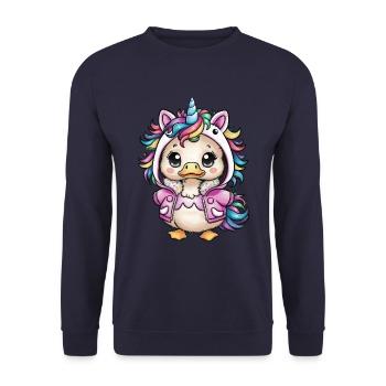Dessin animé Kawaii Caneton avec tenue de licorne - Sweat-shirt Unisexe - marine - Devant - Alina (178cm) & Michal (187cm)