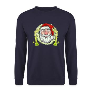 Santa Stoned mit Bong - Ugly Weihnachten - Unisex Pullover - Navy - Vorne - Alina (178cm) & Michal (187cm)