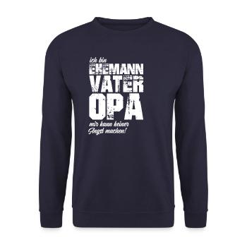 Ehemann, Vater, Opa. Mir kann keiner Angst machen. - Unisex Pullover - Navy - Vorne - Alina (178cm) & Michal (187cm)