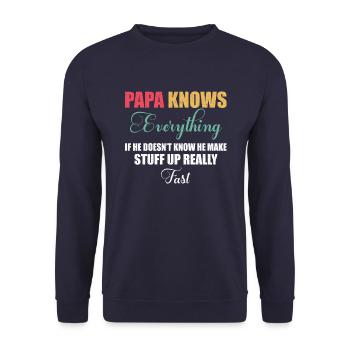 Papa Knows Everything Vintage 60th Funny Father's - Unisex Sweatshirt - navy - Front - Alina (178cm) & Michal (187cm)
