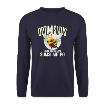 Optimismus - heißt rückwärts - Sumsi mit Po - Unisex Pullover - Navy - Vorne - Alina (178cm) & Michal (187cm)