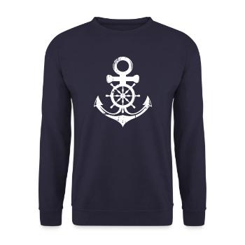 Vintage Anker mit Steuerrad, Maritim, Nautik - Unisex Pullover - Navy - Vorne - Alina (178cm) & Michal (187cm)