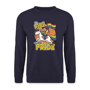 Lets Ride To The Pride Cowboy on Unicorn - Unisex Sweatshirt - navy - Front - Alina (178cm) & Michal (187cm)
