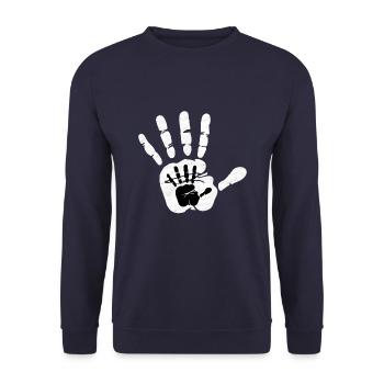 PAPA CHILD HANDPRINT Father Gift Dad Birth - Unisex Sweatshirt - navy - Front - Alina (178cm) & Michal (187cm)