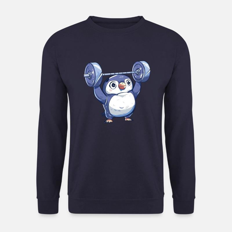 Penguin Dumbbell Workout Cartoon - Unisex Sweatshirt - navy