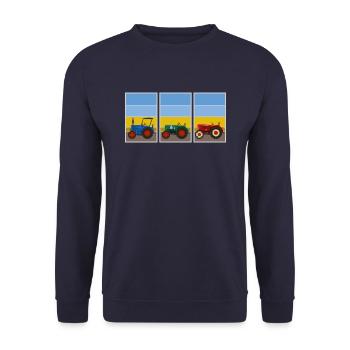 Retro Oldtimer-Traktoren - Unisex Pullover - Navy - Vorne - Alina (178cm) & Michal (187cm)