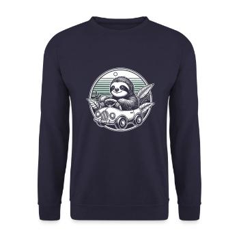 Faultier im Auto - Unisex Pullover - Navy - Vorne - Alina (178cm) & Michal (187cm)