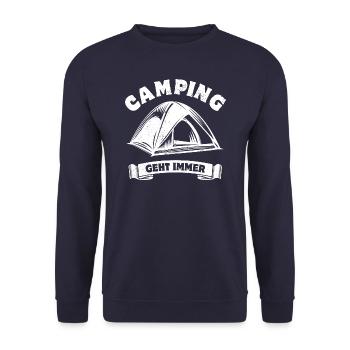 Camping geht immer - Camping Fan - Spruch - Unisex Pullover - Navy - Vorne - Alina (178cm) & Michal (187cm)