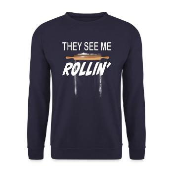 They see me rollin - funny Back & Cook Design - Unisex Sweatshirt - navy - Front - Alina (178cm) & Michal (187cm)
