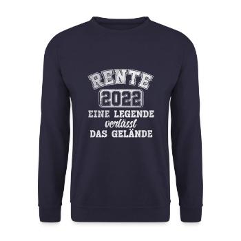 Rente 2022 Eine Legende Verlässt das Gelände - Unisex Pullover - Navy - Vorne - Alina (178cm) & Michal (187cm)