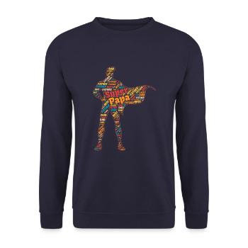 Super Papa Father's Day Hero Dad Word Cloud Art - Unisex Sweatshirt - navy - Front - Alina (178cm) & Michal (187cm)