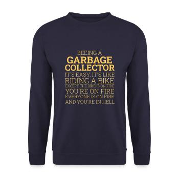 Garbage Collector Riding A Bike - Unisex Pullover - Navy - Vorne - Alina (178cm) & Michal (187cm)