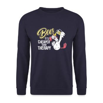 Beer günstiger als Therapie - Unisex Pullover - Navy - Vorne - Alina (178cm) & Michal (187cm)