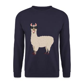 Happy Life Lama T-Shirt Alpaca - Unisex Pullover - Navy - Vorne - Alina (178cm) & Michal (187cm)
