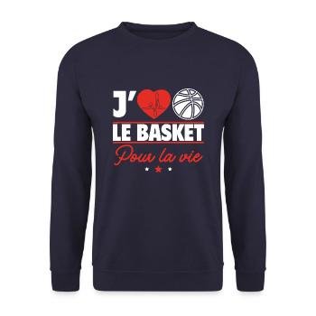 J’aime le basket pour la vie - Sweat-shirt Unisexe - marine - Devant - Alina (178cm) & Michal (187cm)