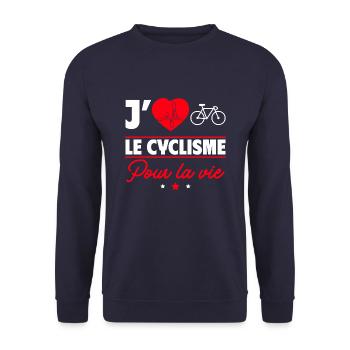 J'aime le cyclisme pour la vie,cycliste,vélo - Sweat-shirt Unisexe - marine - Devant - Alina (178cm) & Michal (187cm)