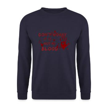 Keine Sorge - Nicht mein Blut - lustiger Spruch - Unisex Pullover - Navy - Vorne - Alina (178cm) & Michal (187cm)