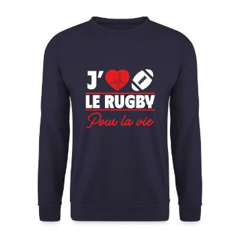 e rugby, c’est la vie,Cadeau Rugby,Rugbyman - Sweat-shirt Unisexe - marine - Devant - Alina (178cm) & Michal (187cm)