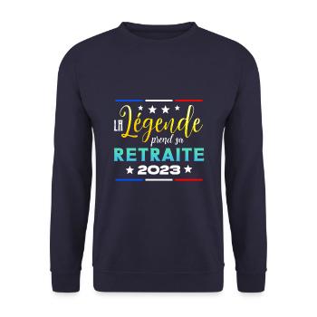 La Légende Prend sa Retraite 2023 - Humour F/H - Sweat-shirt Unisexe - marine - Devant - Alina (178cm) & Michal (187cm)