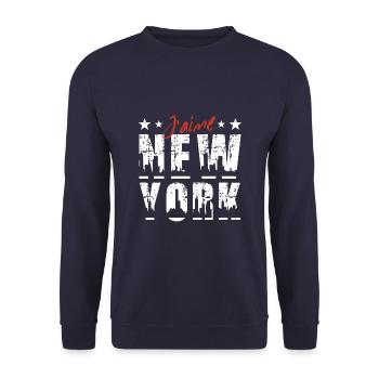 J'AIME NEW-YORK (NYC - texte blanc - HF) - Sweat-shirt Unisexe - marine - Devant - Alina (178cm) & Michal (187cm)