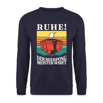 Beerpong Meister Retro Bier Party Sport - Unisex Pullover - Navy - Vorne - Alina (178cm) & Michal (187cm)